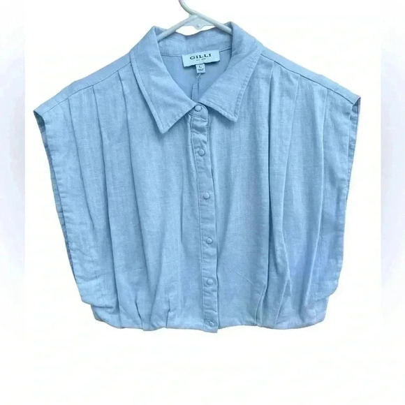 GILLI women’s light blue collar sleeveless with gather detail blouse size L - Picture 3 of 7